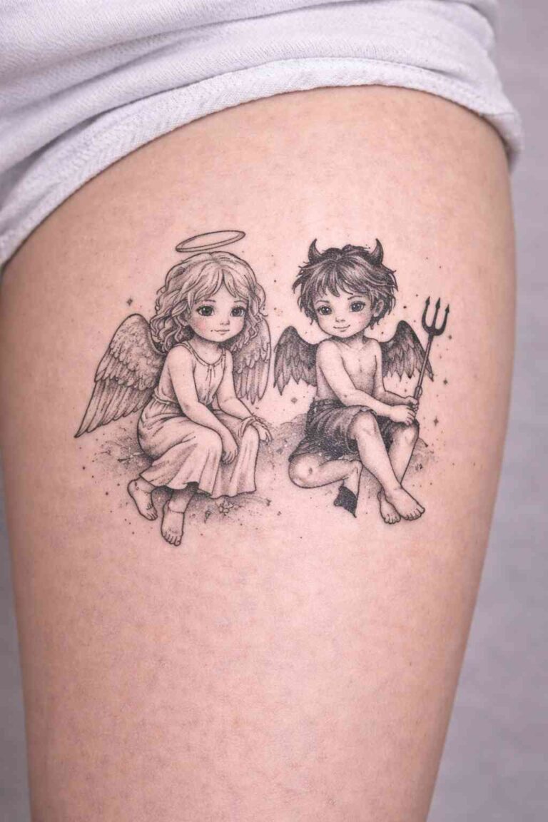 tatuaż anioł i diabeł